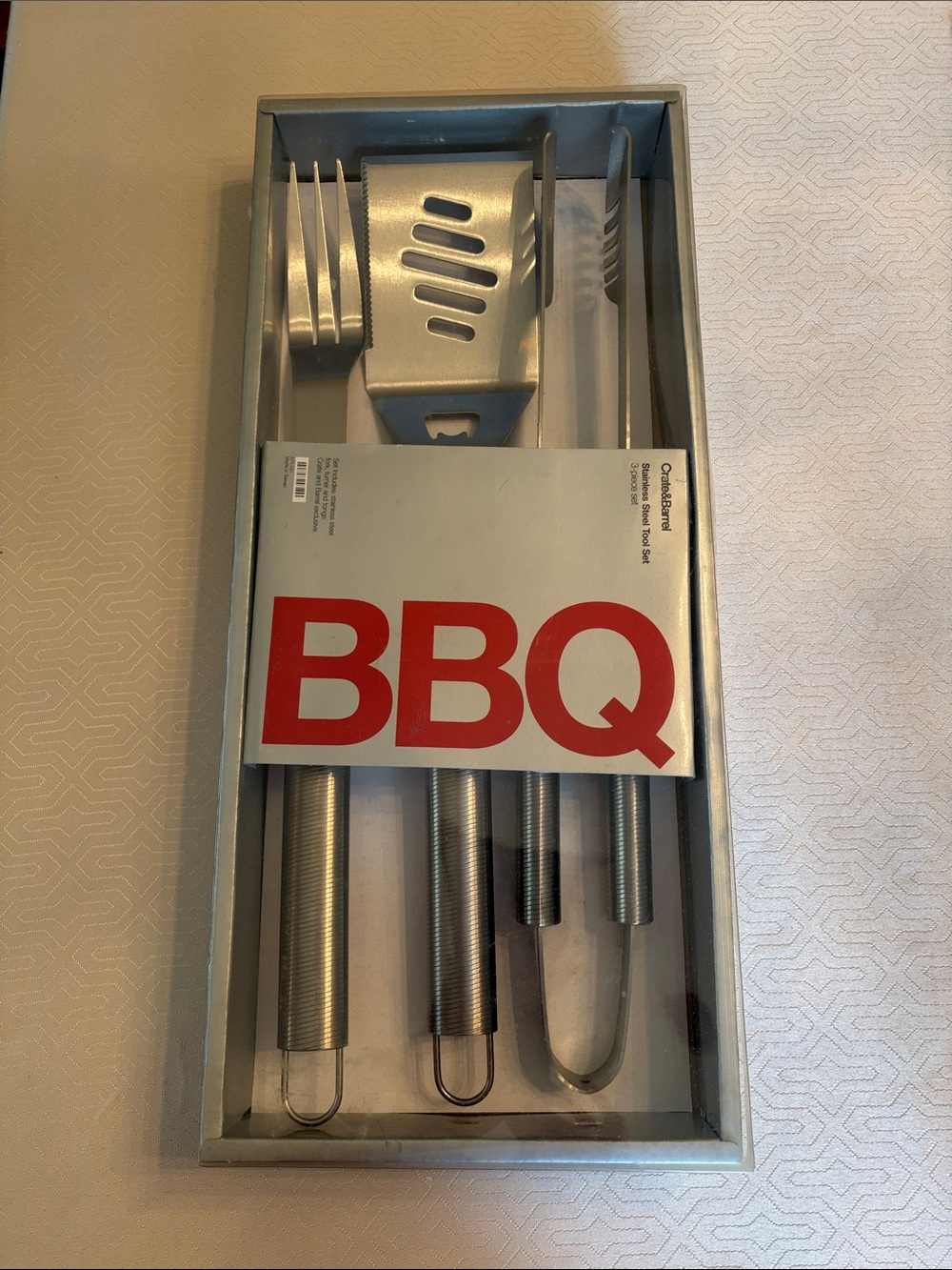 NWOT Crate&Barrel Stainless Steel BBQ Tool Set -3 piece